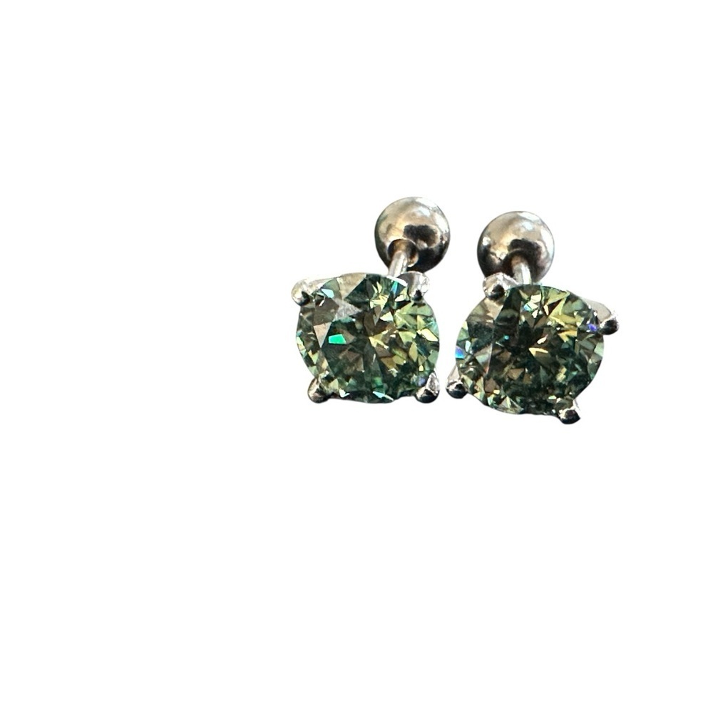 2.0 CT Round Brilliant Cut Green Moissanite Stud Earrings 925 Sterling Silver - Picture 8 of 8